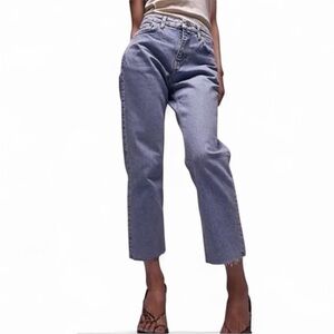 Topshop Raw Hem Straight Leg Jeans Light Wash 25